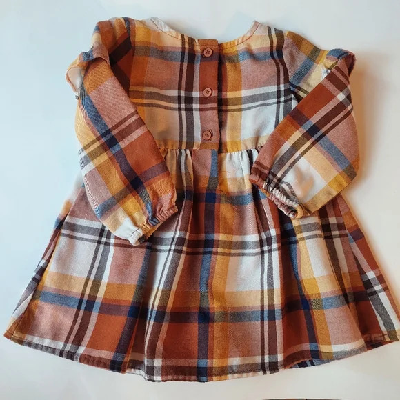 🛍 The Children's Place Baby Girl Plaid Dress 12-18 M Fall Yellow Brown White - Picture 2 of 7